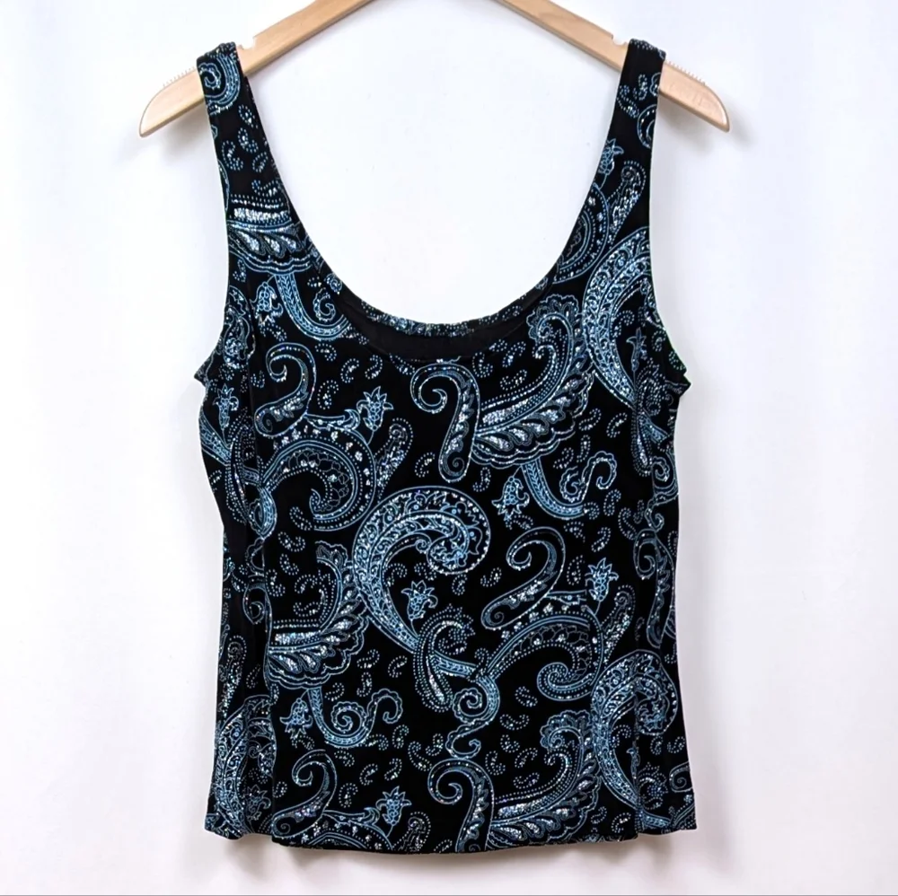 Alex Evenings Jacket & Sleeveless Top Paisley Sparkle Mandarin Collar Dressy XL